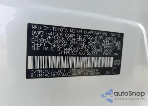 2013 Lexus Ls 460 из США, поврежденный, VIN JTHBL5EF1D5122111